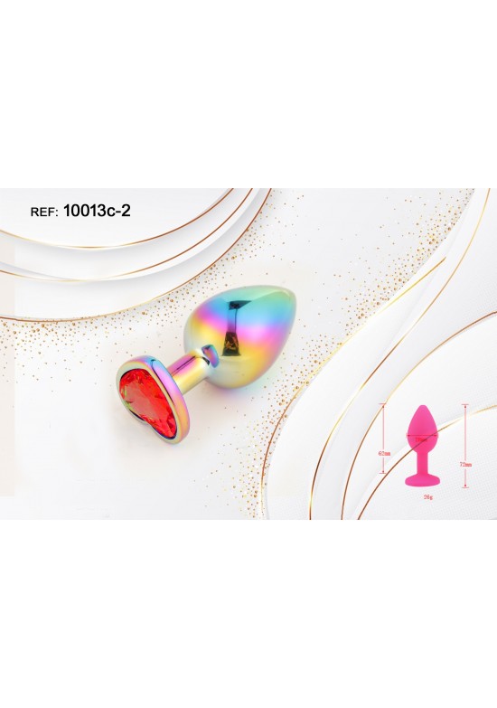 Plug anal metálico arcoíris con cristal corazón rojo talla S