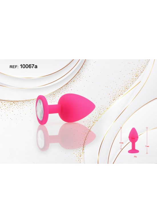 Plug anal de silicona rosa con cristal blanco nacarado, talla S
