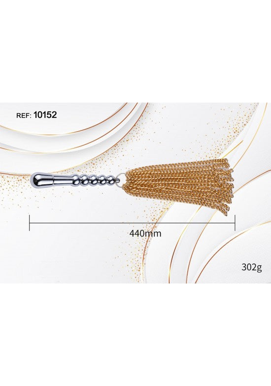 Flogger de cadenas metálicas doradas de 44 cm con mango plateado y perlas decorativas