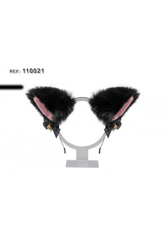 Diadema de orejas de gato negras con lazos y campanillas doradas
