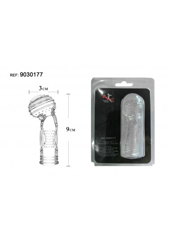 Funda extensora TPE transparente con textura espiral y zona acanalada, 9 cm