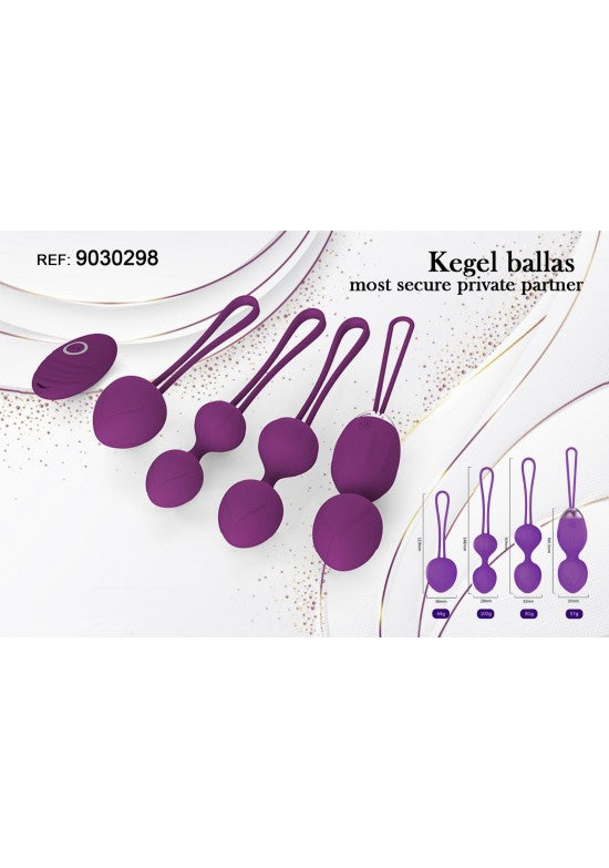 Set de 4 bolas kegel de silicona morada con mando a distancia inalámbrico