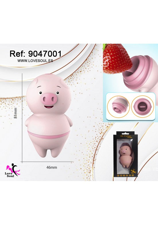 Estimulador de succión con forma de cerdito rosa pastel marca Love Soul, 81x46 mm