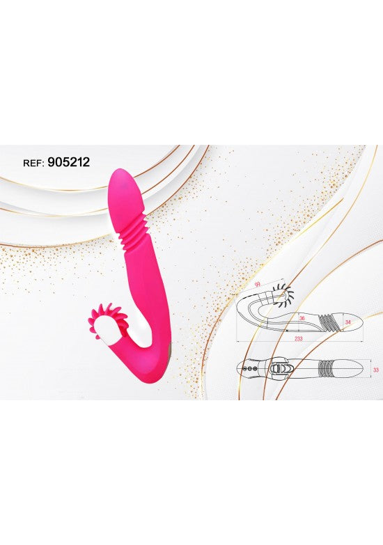 Vibrador doble función fucsia con cabezal articulado y estimulador externo