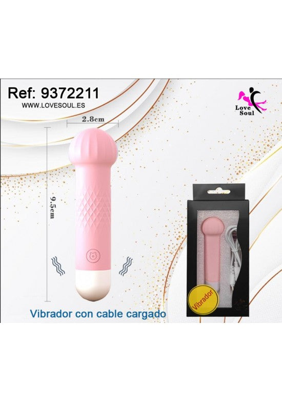 Vibrador personal rosa recargable por cable USB de 9,5 cm con caja negra