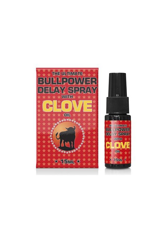 Frasco spray y caja del retardante Bullpower Delay Spray con aceite de clavo 15ml