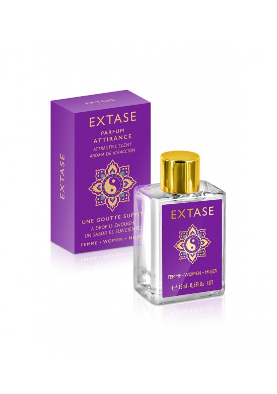 Perfume Extase Parfum Attirance para mujer EDT 15 ml con caja violeta y tapón dorado