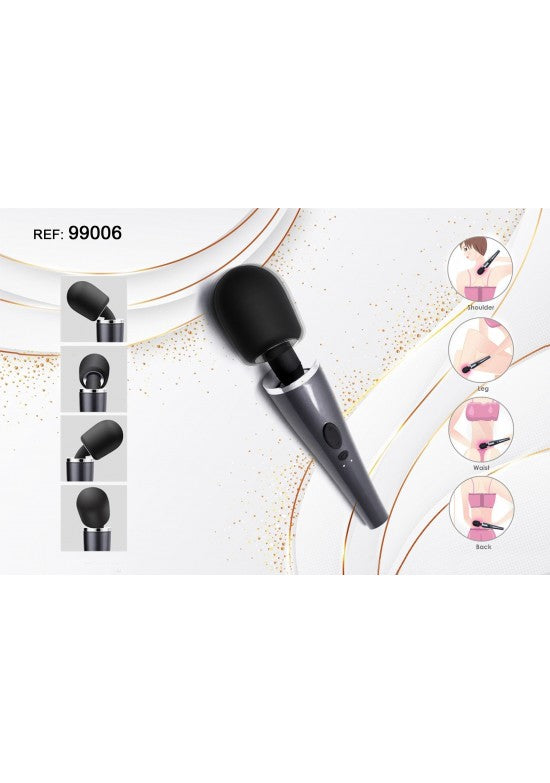 Masajeador wand gris con cabezal de silicona negra ref 99006