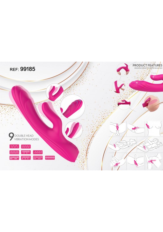 Vibrador de doble cabezal rosa fucsia con 9 modos de vibración ref 99185