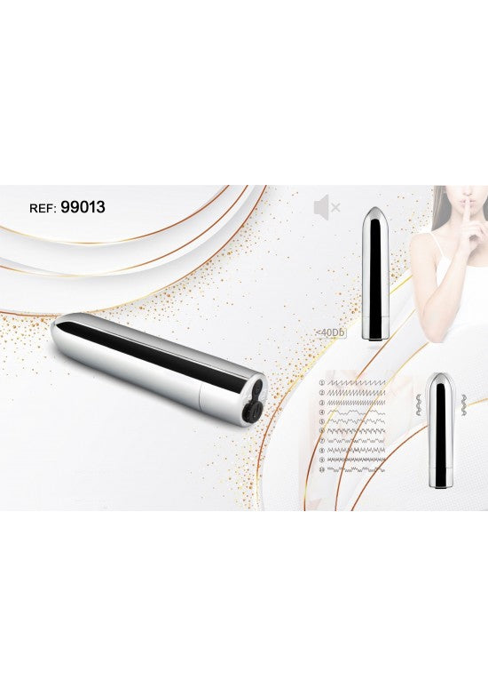 Vibrador bala compacto color plateado y negro con 7 modos de vibración
