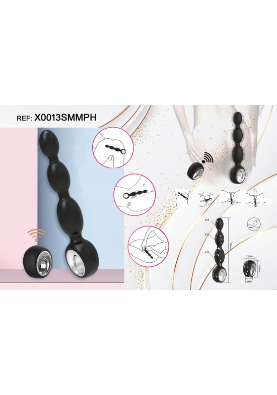Collar de bolas anales vibrantes en silicona negra con mando a distancia inalámbrico