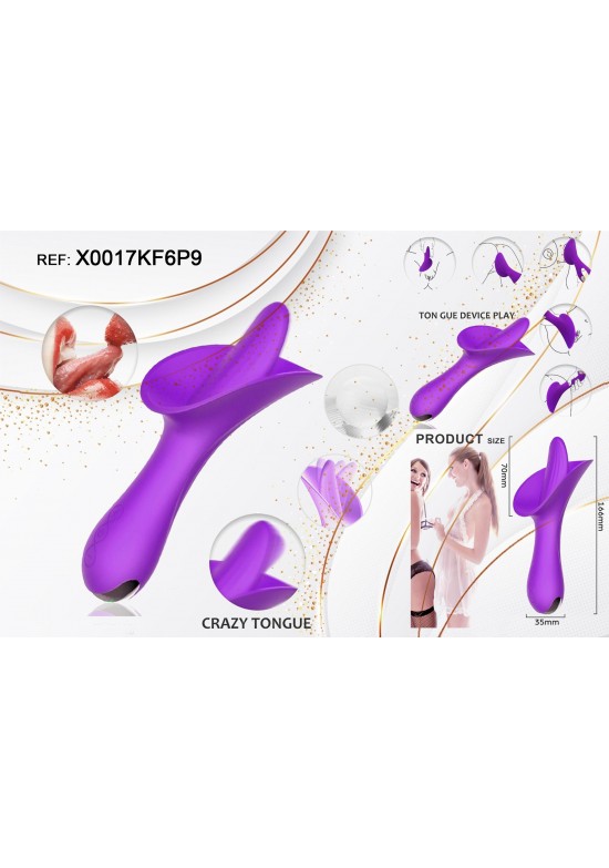 Estimulador femenino Crazy Tongue de silicona color lila con cabezal flexible