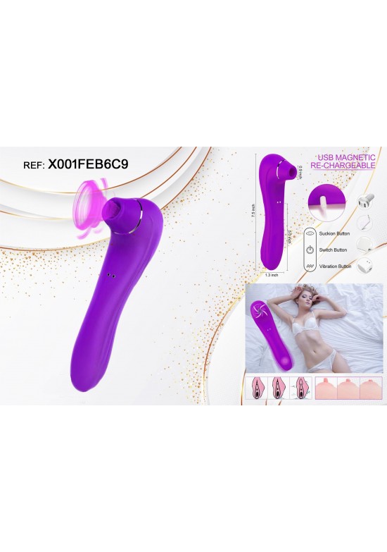 Estimulador femenino lila con succión y carga magnética USB