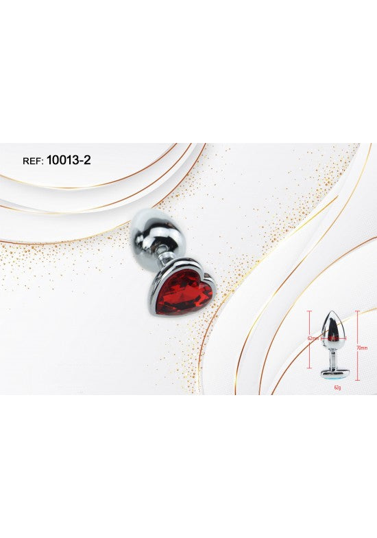 Plug anal metálico plateado con joya corazón roja en la base, talla S