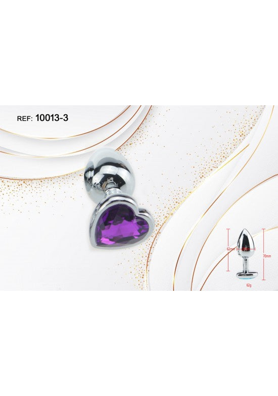 Plug anal metálico plateado con cristal corazón morado talla S