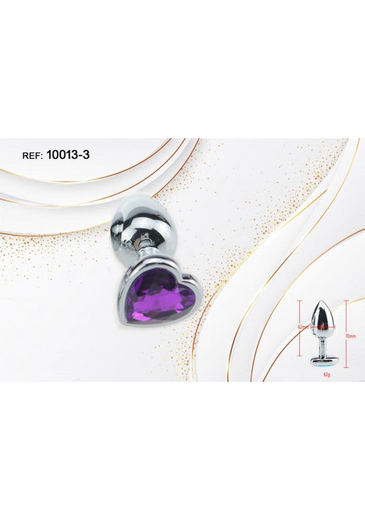 Plug anal metálico plateado con cristal corazón morado talla S