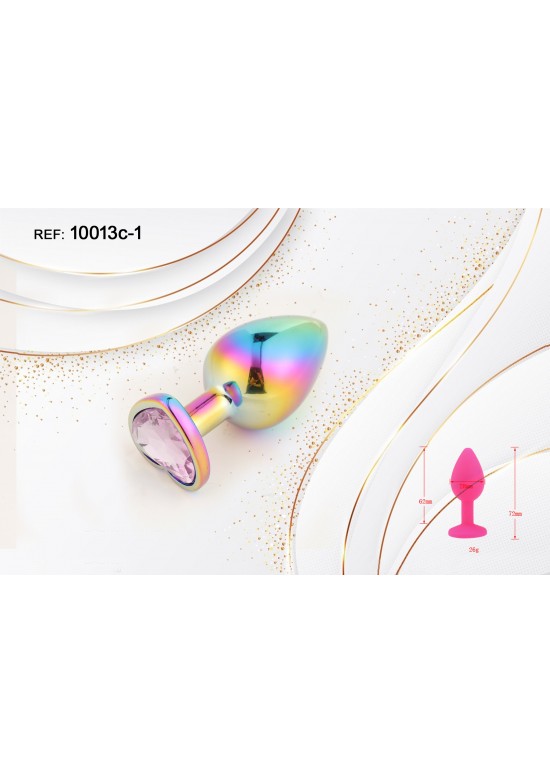 Plug anal metálico arcoíris con cristal corazón rosa talla S