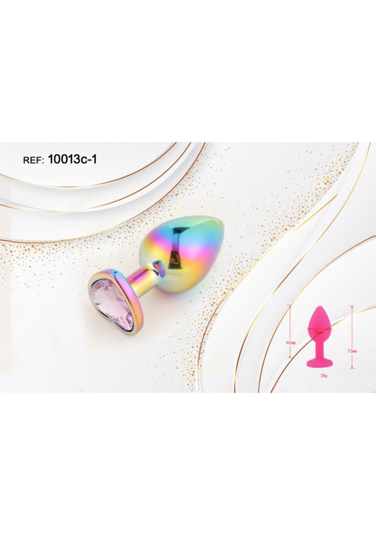 Plug anal metálico arcoíris con cristal corazón rosa talla S