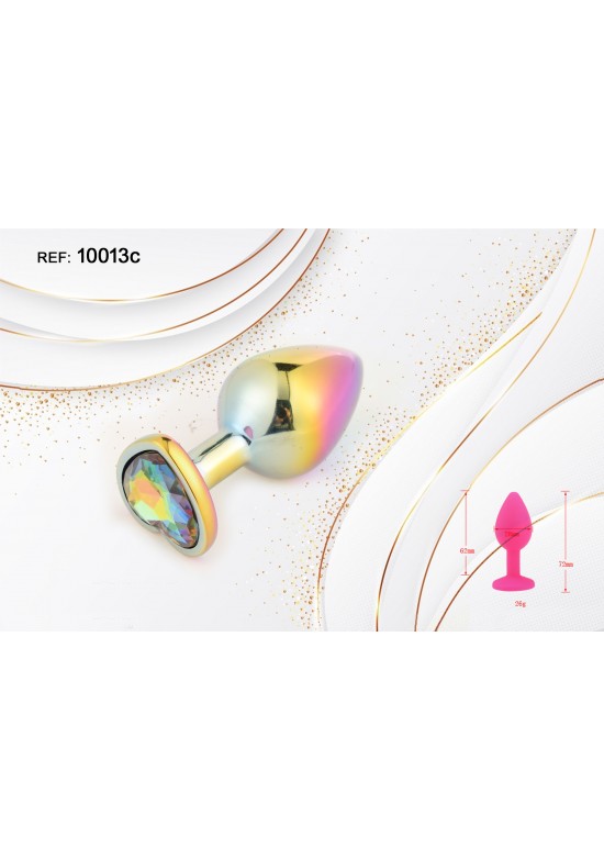 Plug anal metálico arcoíris con cristal facetado multicolor talla S