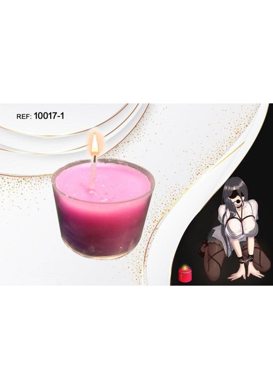 Vela erótica en vaso de cristal color rosa encendida