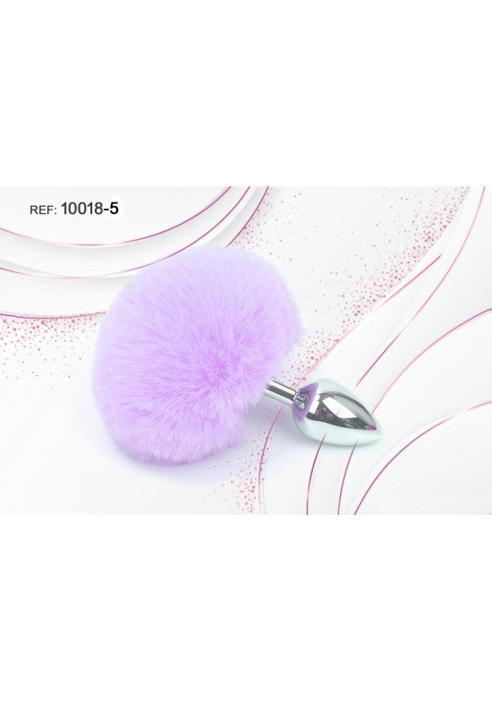 Plug anal de acero inoxidable con pompón esponjoso lila pastel