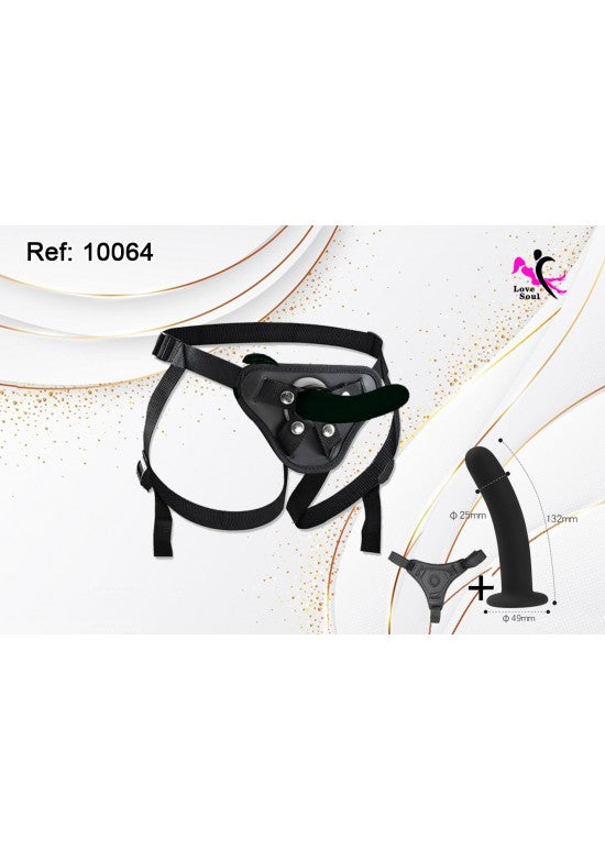 Kit arnés strap-on negro con dildo curvo 132 mm, ref. 10064