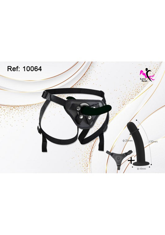 Kit arnés strap-on negro con dildo curvo 132 mm, ref. 10064
