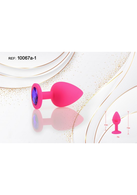 Plug anal de silicona rosa con cristal azul violeta, talla S