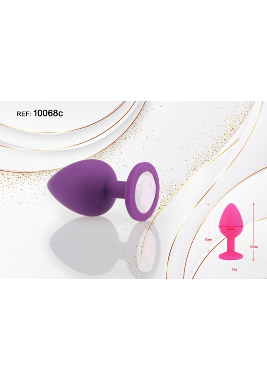 Plug anal de silicona lila con joya blanca talla M