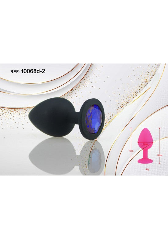 Plug anal pequeño de silicona negra con cristal azul en la base