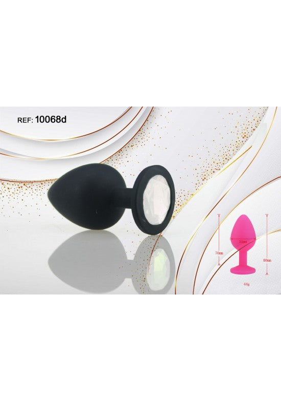 Plug anal pequeño de silicona negra con cristal blanco en la base