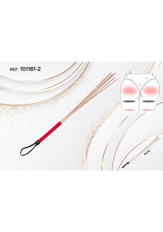 Fusta de varillas flexible de 60 cm con mango forrado en rojo y asa de muñeca negra