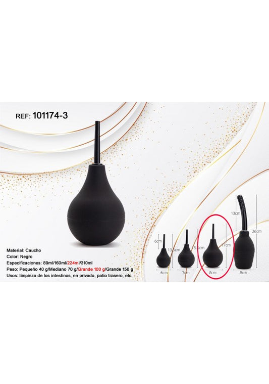 Pera de limpieza anal de caucho negro 224 ml con cánula recta