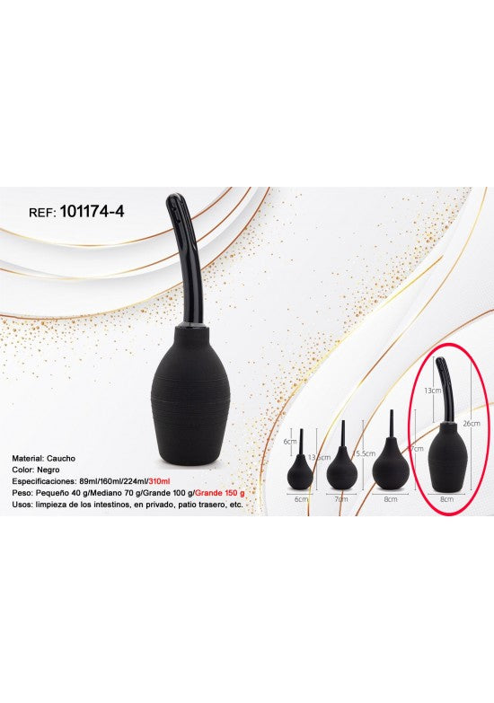 Pera de limpieza anal de caucho negro tamaño grande 310 ml con cánula flexible
