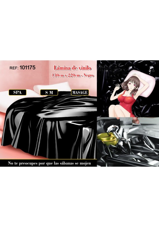 Lámina de vinilo impermeable negra 130x220 cm extendida sobre una cama