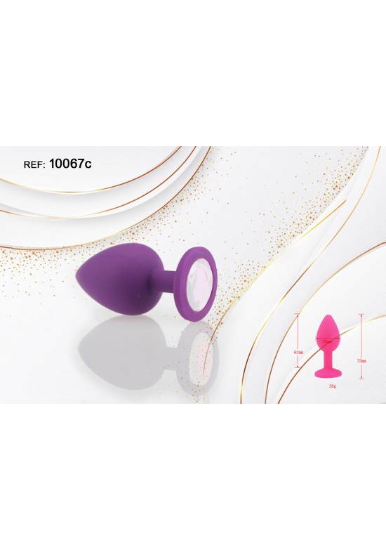 Plug anal de silicona lila con joya blanca talla S