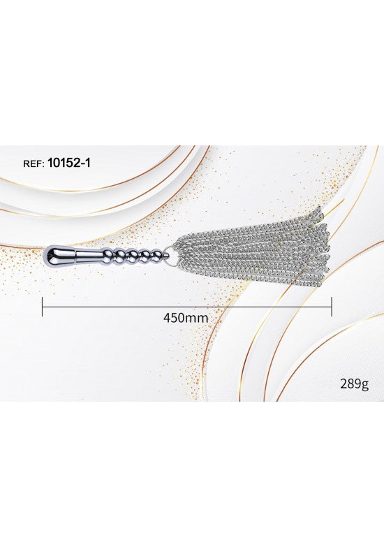 Flogger de cadenas metálicas plateadas de 45 cm con mango ergonómico de metal y perlas