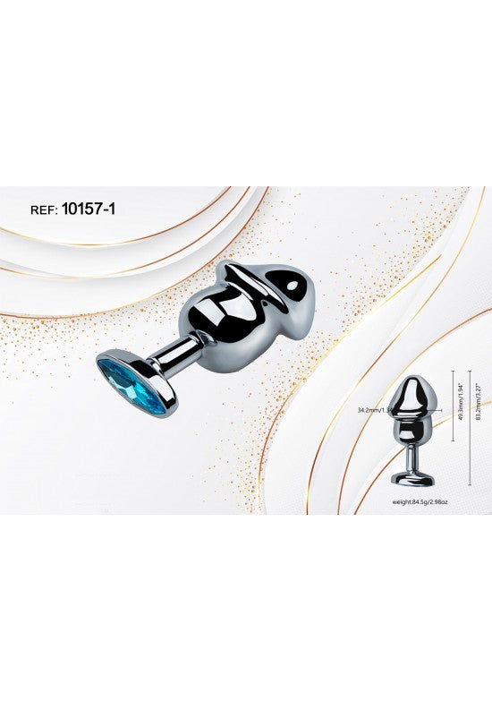 Plug anal metálico plateado talla S con base de joya facetada azul turquesa