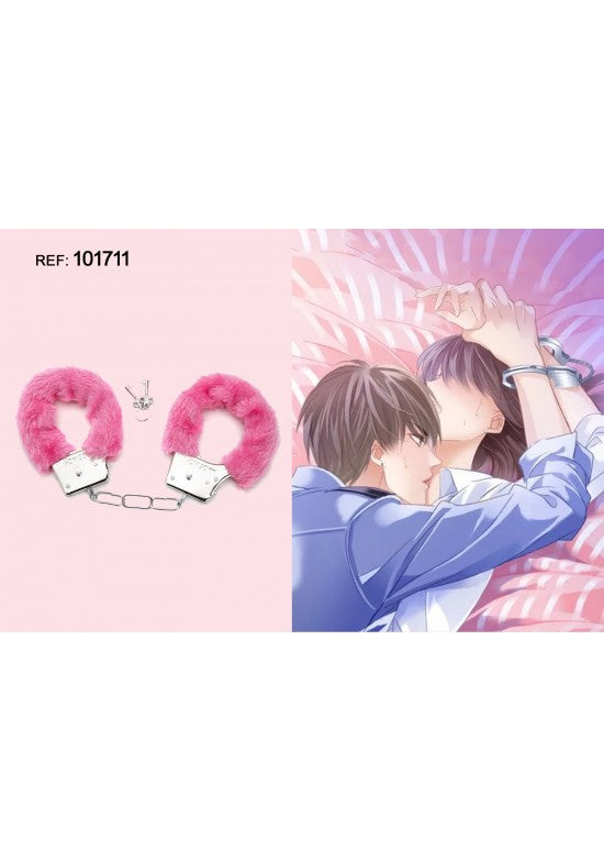 Esposas con pelo sintético rosa y llave para parejas