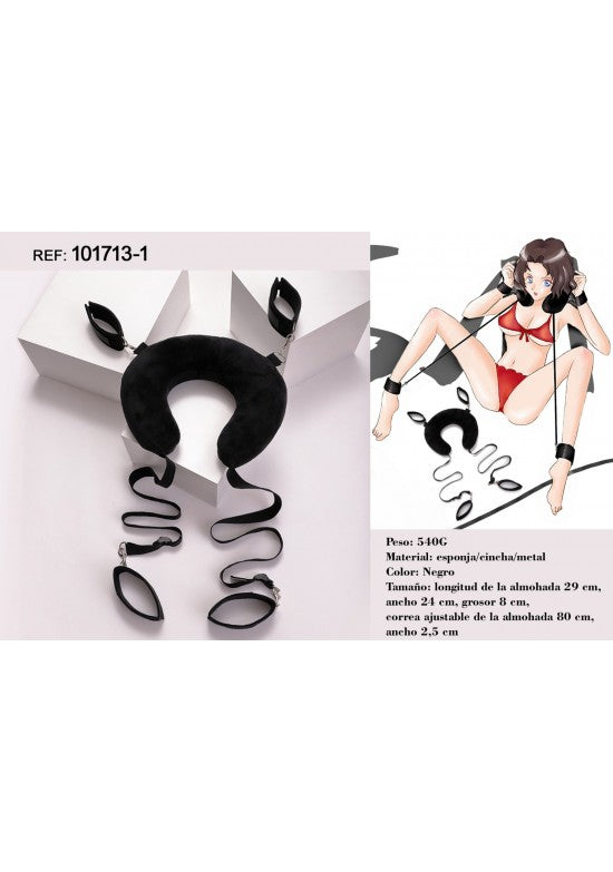 Kit bondage negro con almohada cervical en U, correas y esposas acolchadas