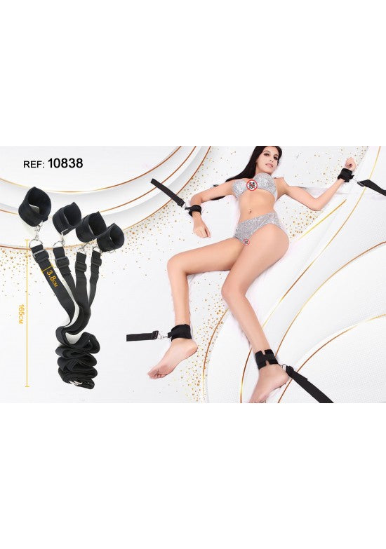 Kit de sujeción de cuatro puntos con esposas acolchadas negras para cama