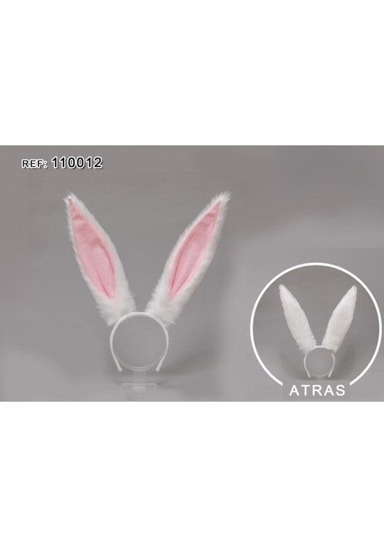 Diadema con orejas de conejo largas en pelo sintético blanco con interior rosa
