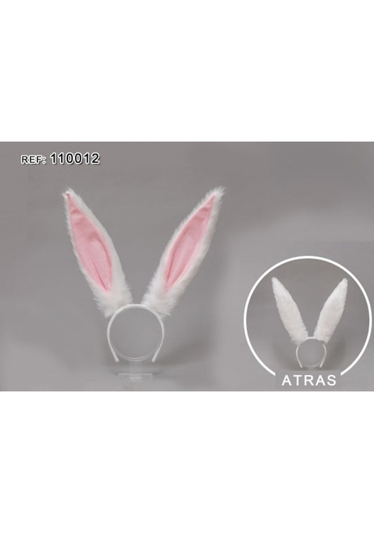 Diadema con orejas de conejo largas en pelo sintético blanco con interior rosa