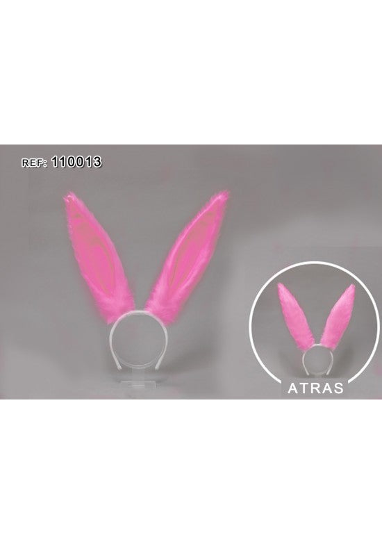Diadema orejas de conejo largas en satén rosa fucsia sobre aro blanco