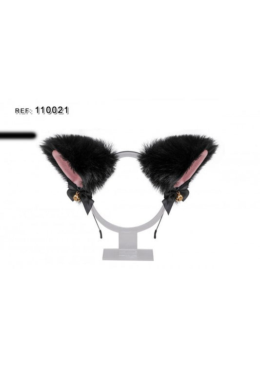 Diadema de orejas de gato negras con lazos y campanillas doradas