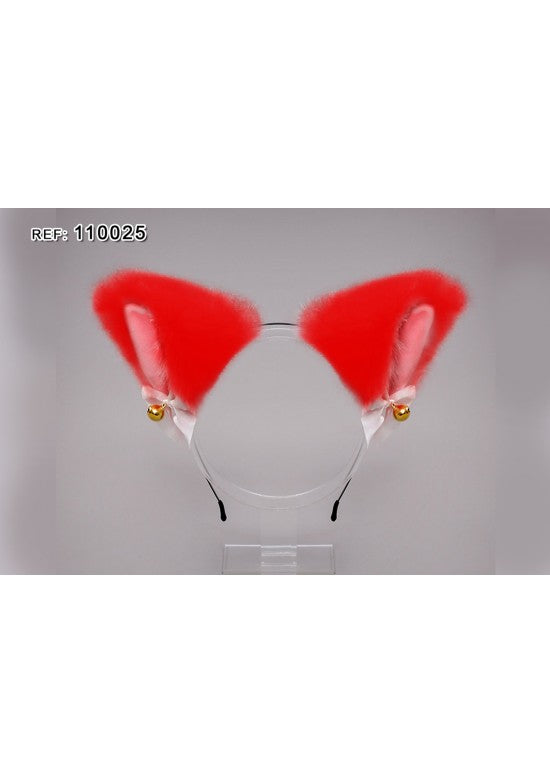 Diadema orejas de gato peluche rojo con campanitas doradas