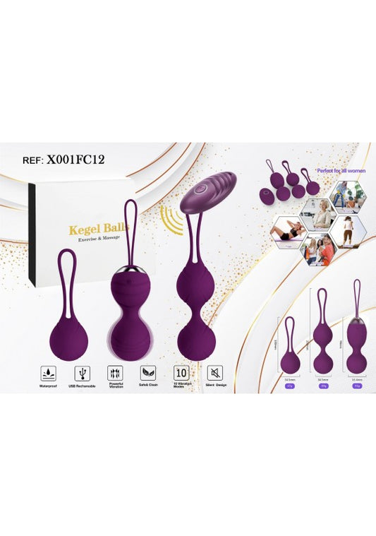 Set de bolas Kegel de silicona morada con mando a distancia inalámbrico