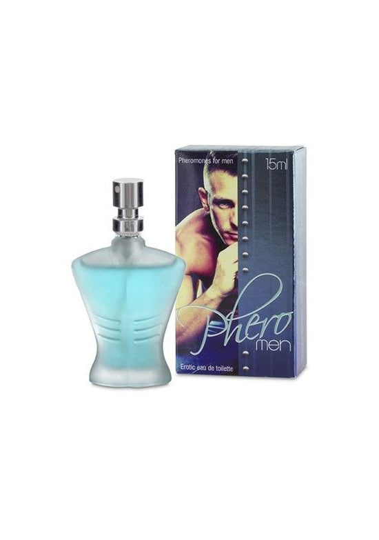 Frasco Phero Men eau de toilette con feromonas para hombre 15ml en azul satinado con caja