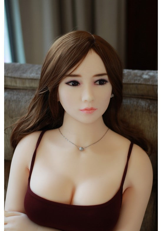 Muñeca de compañía realista TPE con cabello castaño liso y top granate