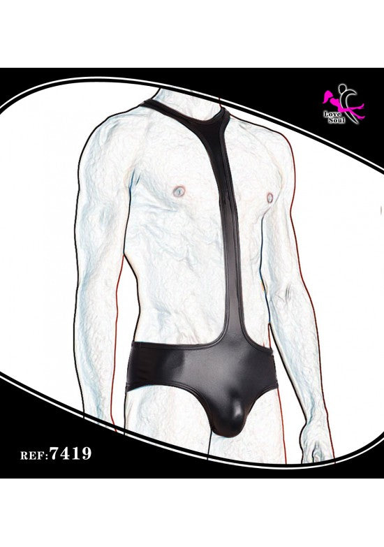 Body arnés masculino negro efecto piel con tira central vertical